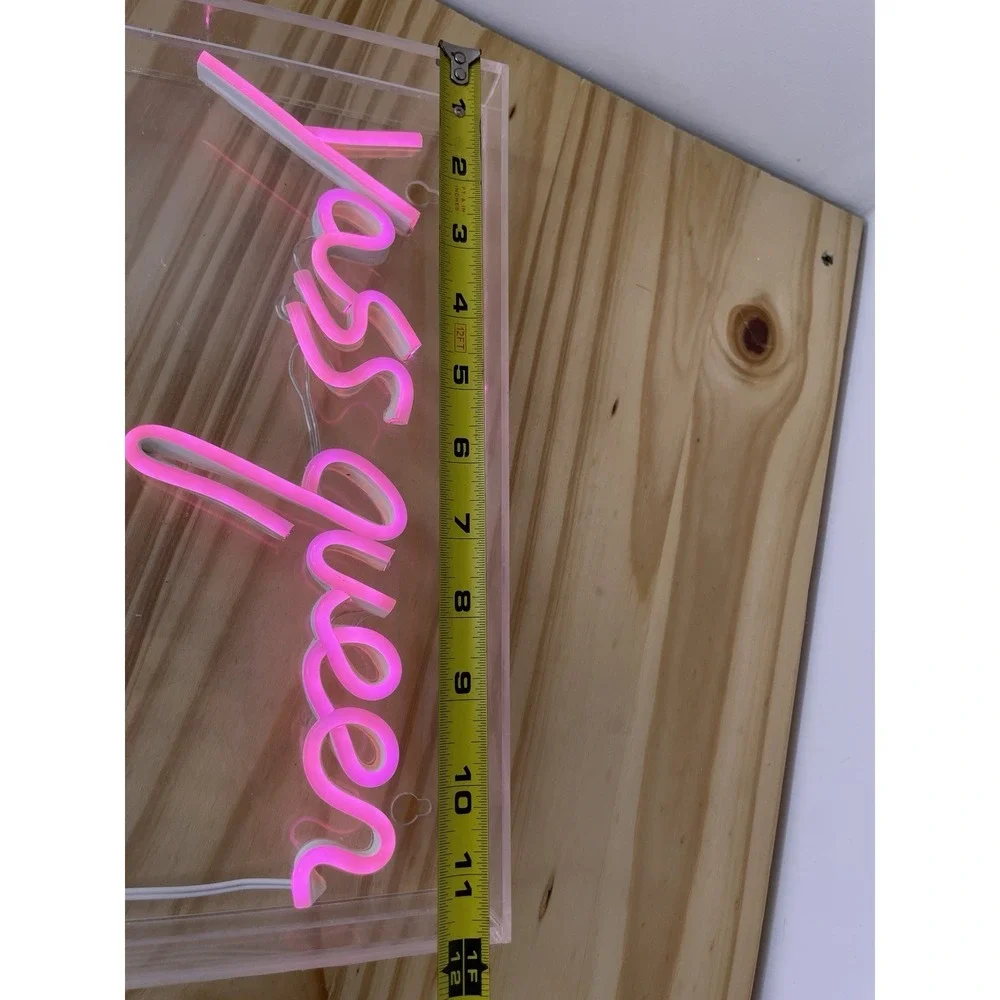 Pink Yass Queen LED Neon Light Sign Bedroom Girl Desk Dorm Lgbt Bar Salon USB